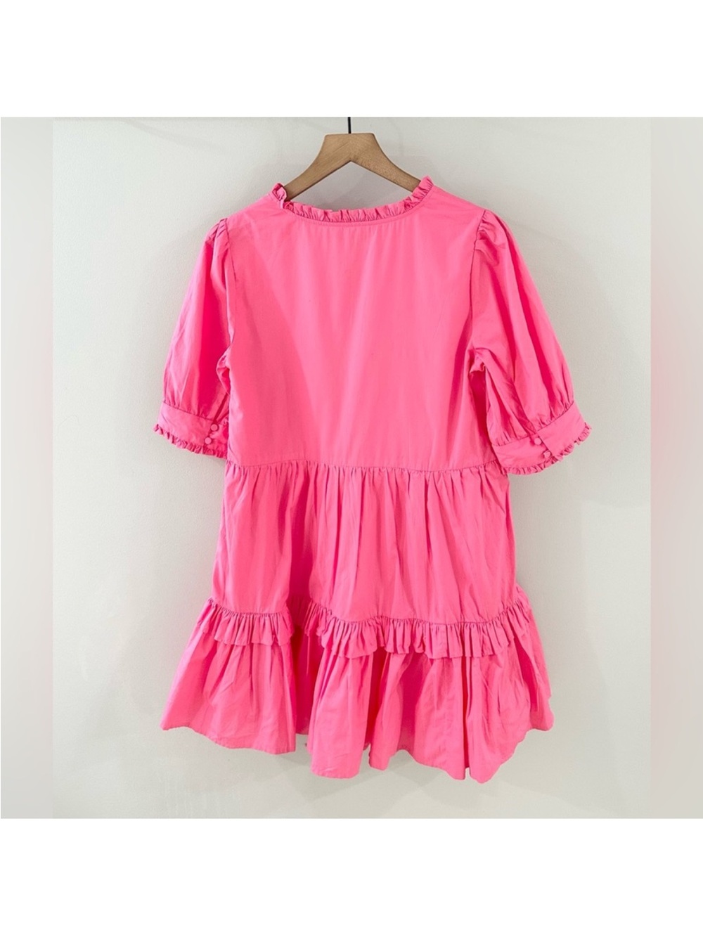 NWT J. Crew sz Medium Petite PM Pink Tiered Popover Dress poplin ruffles barbie - Picture 3 of 15